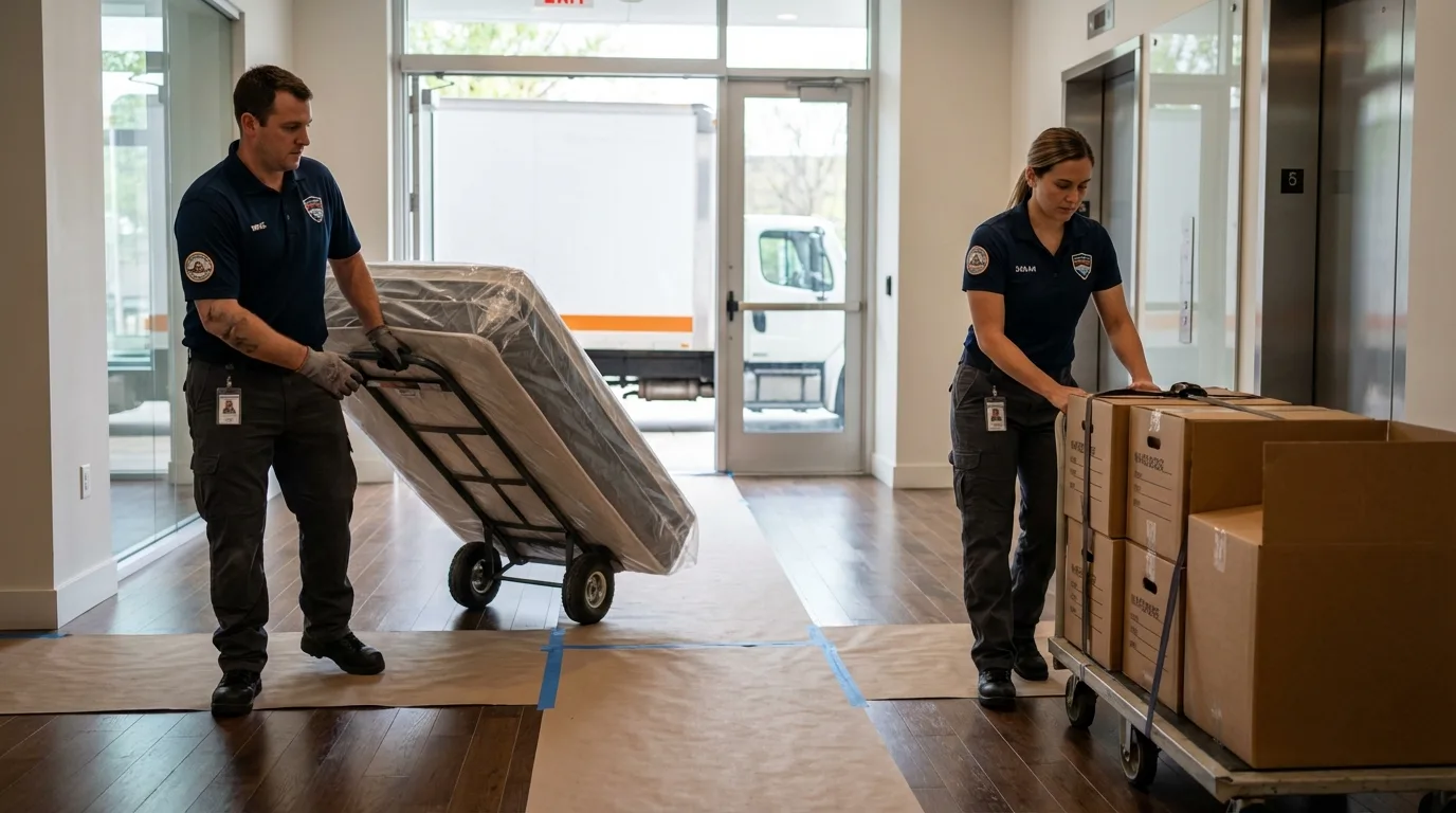 Professional apartment movers loading elevator in Silverthorne, CO